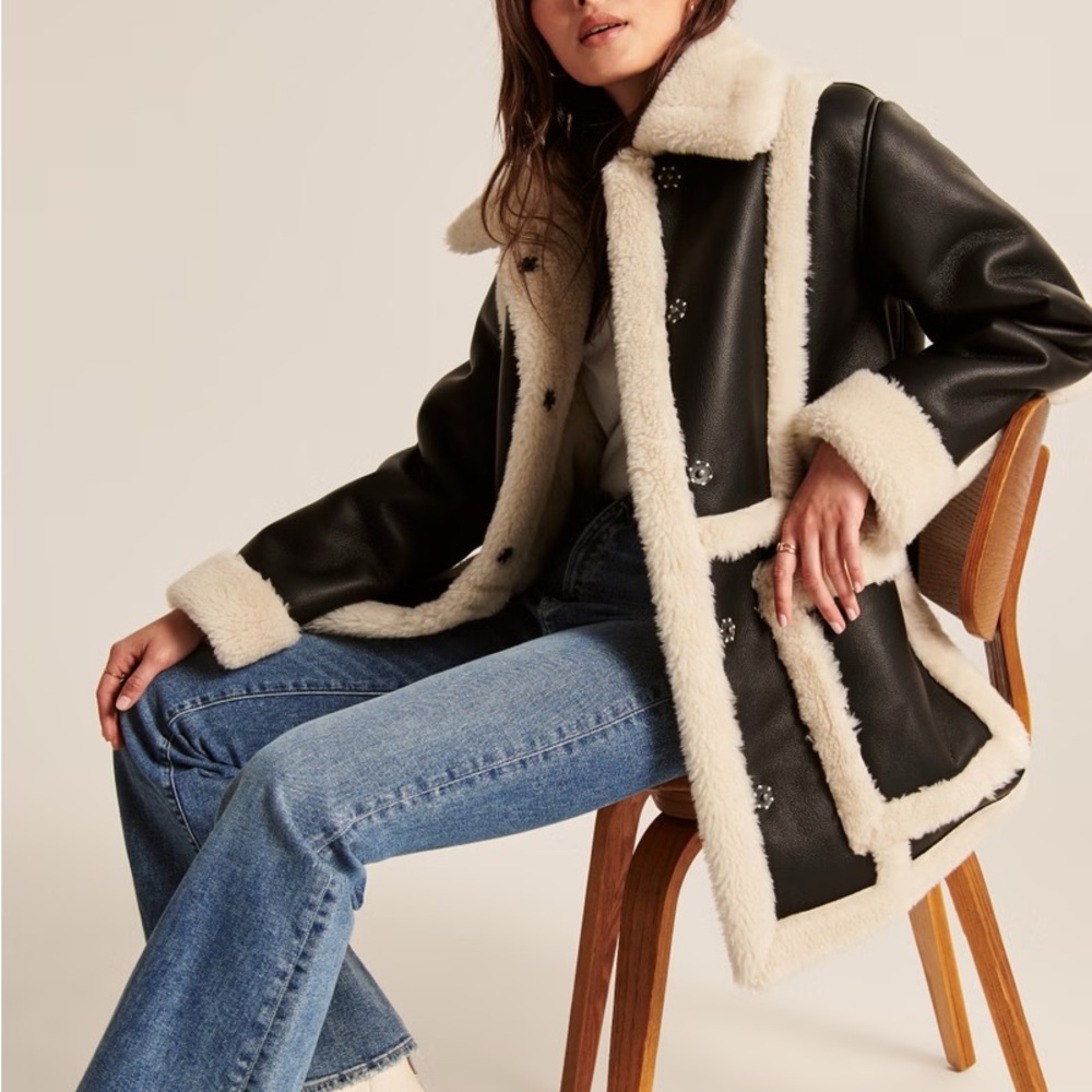 Black and Cream Shearling Coat